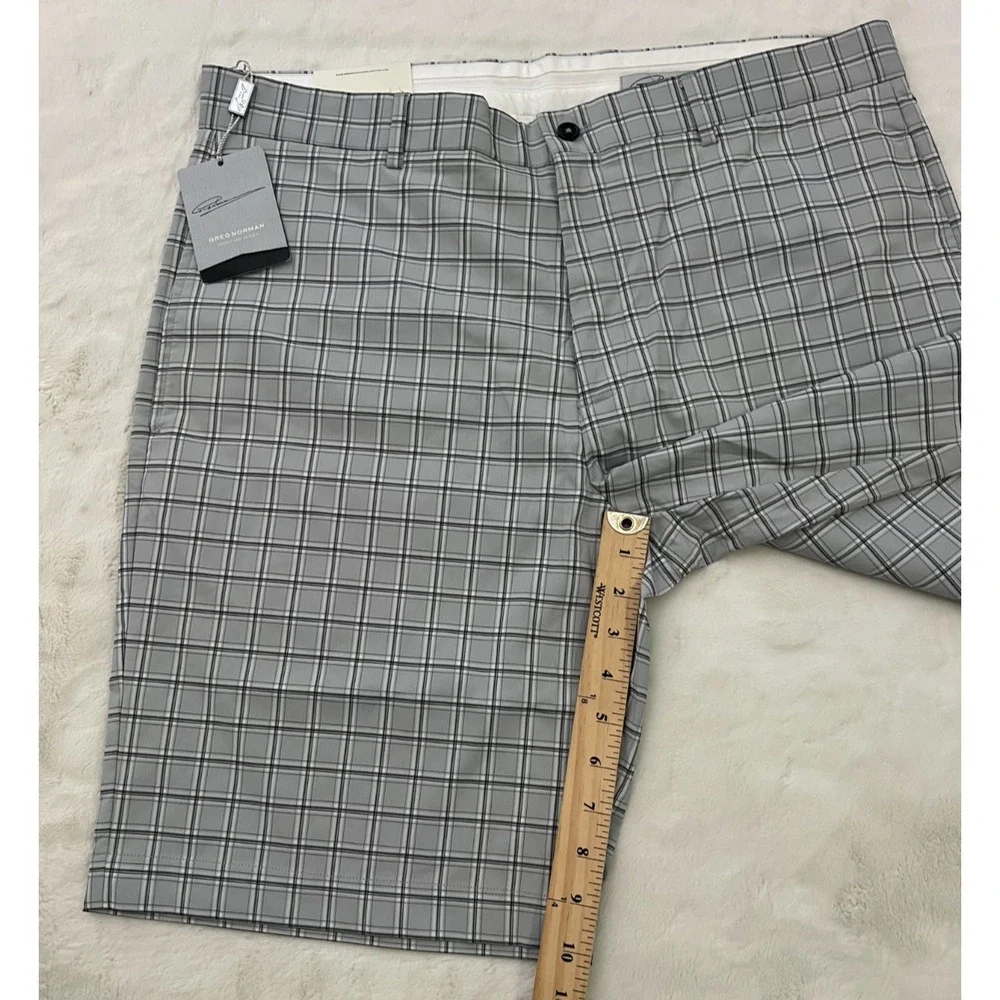 Greg Norman Mens Golf Shorts Size 36 Gray Plaid Stretch Performance NWT Golfing